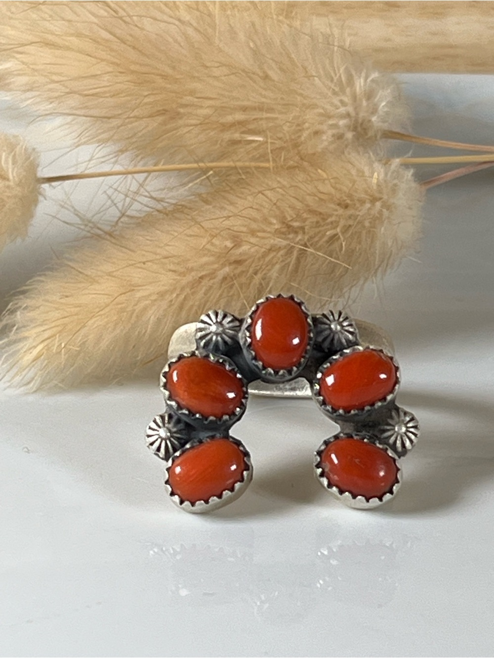 Solid Sterling Silver Carnelian Southwestern Naja Ring Adjustable Size 7.25 - Picture 6 of 9